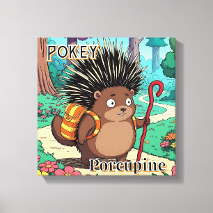 Pokey Porcupine Cute Cartoon Kid's Nursery Art Canvas Print