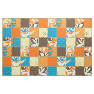 Pokii Hawaiian Floral and Dot Patchwork Fabric