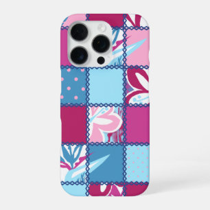 Pokii Hawaiian Floral and Dot Patchwork Pink iPhone 16 Pro Case