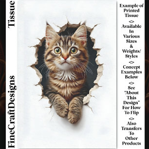 Poking Out Of Hole, Tabby Cat Kitten CN6 Decoupage Tissue Paper