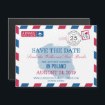POLAND Airmail Save the Date Magnetic Invitation<br><div class="desc">A fun creative Wedding Save the Date to send to all your guests announcing your destination wedding with this Red and Blue Airmail design. Map of POLAND placed in the centre of the design in a lighter blue colour. If the colour scheme is not what you wanted please email paula@labellarue.com...</div>