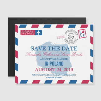 POLAND Airmail Save the Date Magnetic Invitation