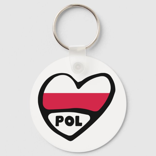 Poland Country Code Flag Heart Keyring, POL Key Ring (Front)
