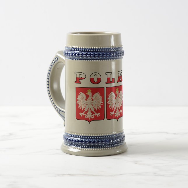 Poland Eagle Flag Shields Beer Stein (Front Left)