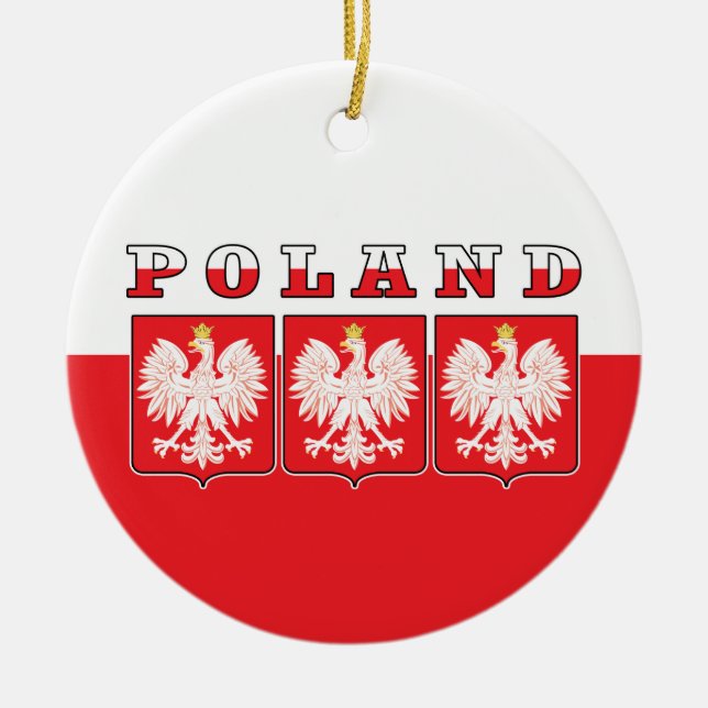 Poland Eagle Flag Shields Ceramic Tree Decoration (Front)