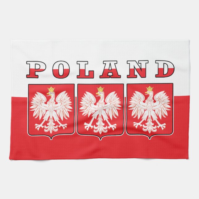 Poland Eagle Flag Shields Tea Towel (Horizontal)