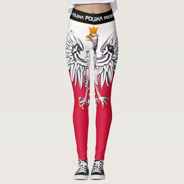 Poland & Eagle, Polish Flag fashion travel /sports Leggings (Front)