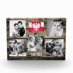 Poland family photo block, Polish flag, wood