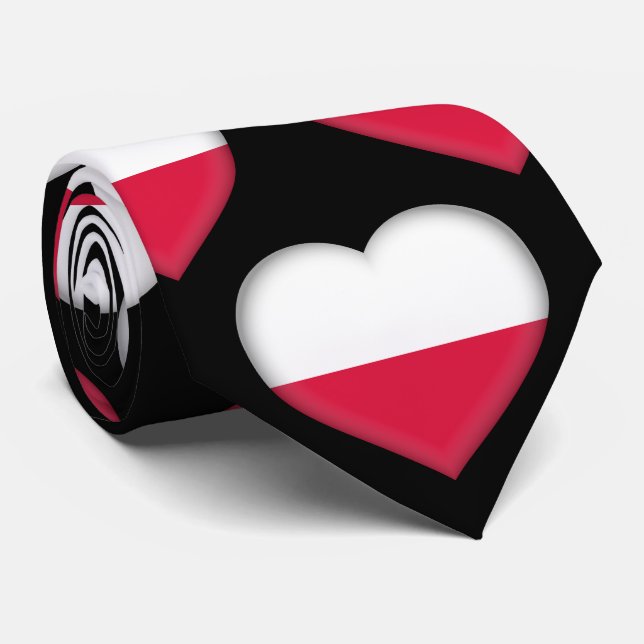 Poland Flag Colours Heart Pattern Neck Tie (Rolled)