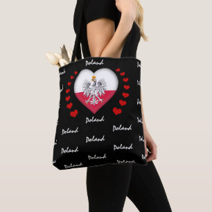 Poland Flag & Heart, Polish Flag fashion /sport Tote Bag