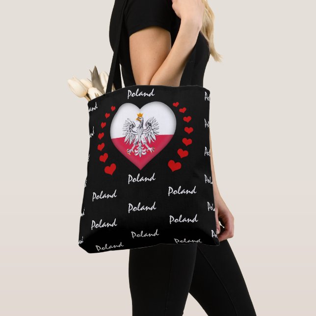 Poland Flag & Heart, Polish Flag fashion /sport Tote Bag (Close Up)