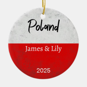Poland Flag Ornament, Personalised Poland Ceramic Tree Decoration