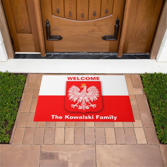 Poland Flag Patriotic Polska Travel Eagle Witamy Doormat (Outdoor)