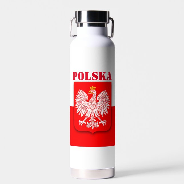 Poland Flag Polska Patriotic Football Soccer  Water Bottle (Front)