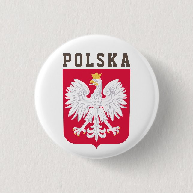 Poland flag (with coat of arms) 3 cm round badge (Front)