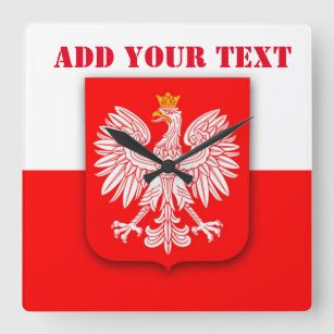 Poland Flag World Cup 2022 Football Soccer Polska Square Wall Clock