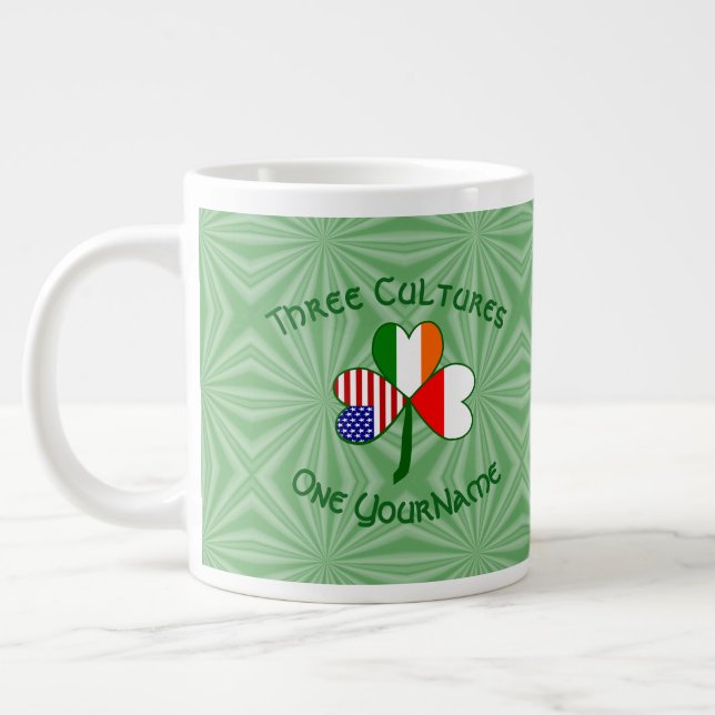 Poland Ireland American Shamrock Flag Personalised Large Coffee Mug (Left)