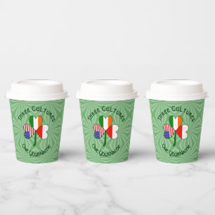Poland Ireland USA Shamrock Flag Personalised Text Paper Cups