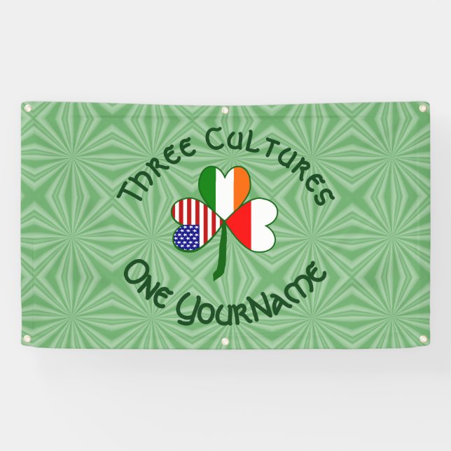 Poland Irish American Flags Shamrock Personalised  Banner (Horizontal)