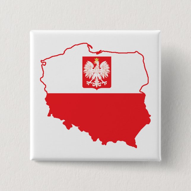 Poland Map In Polish Colours 15 Cm Square Badge (Front)