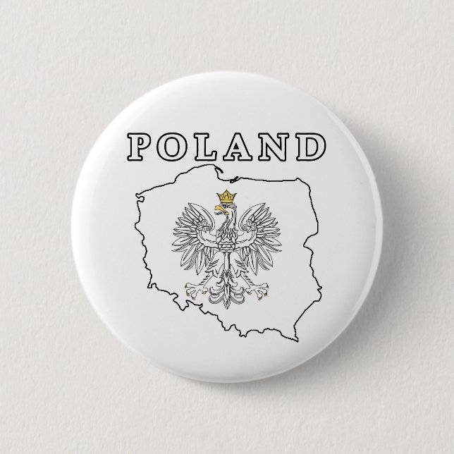 Poland Map With Eagle 6 Cm Round Badge (Front)