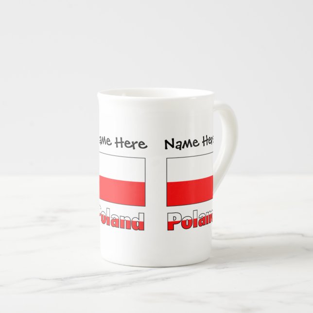 Poland Polish Flag Black Personalisation  Bone China Mug (Front Right)