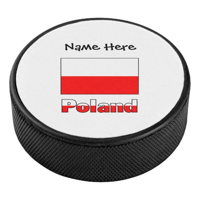 Poland Polish Flag Black Personalisation  Hockey Puck (3/4)