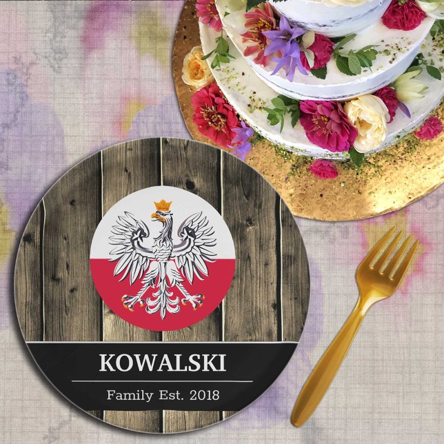 Poland & Polish Flag Rustic Wood / Family  Paper Plate (Creator Uploaded)