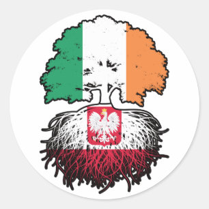 Poland Polish Irish Ireland Tree Roots Flag Classic Round Sticker