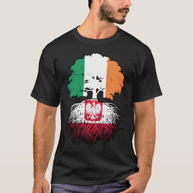 Poland Polish Irish Ireland Tree Roots Flag T-Shirt (Front)