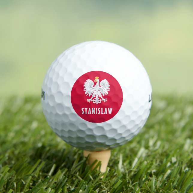 Poland Polish Red White Eagle Polska Custom Name Golf Balls (Insitu Tee)