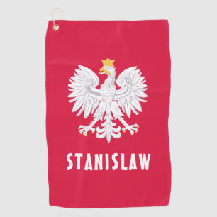 Poland Polish Red White Eagle Polska Custom Name Golf Towel