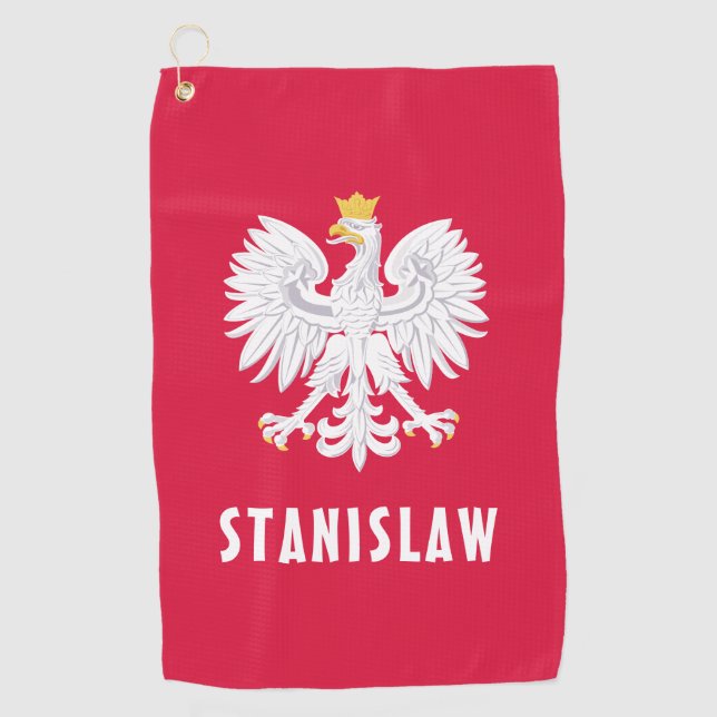 Poland Polish Red White Eagle Polska Custom Name Golf Towel (Front)