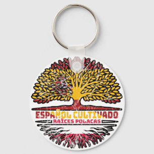 Poland Polish Spain Spanish Tree Roots Flag Key Ring