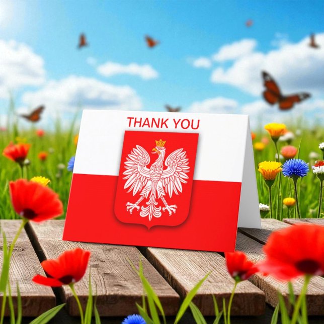 Poland Polska Polish Flag Eagle White Red Thank You Card (Creator Uploaded)