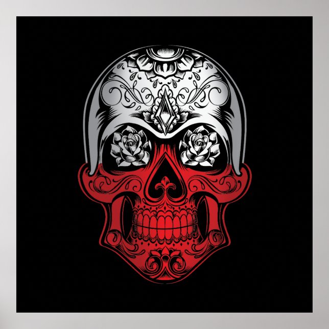 Poland  Skull And Roses Flag Poster (Front)