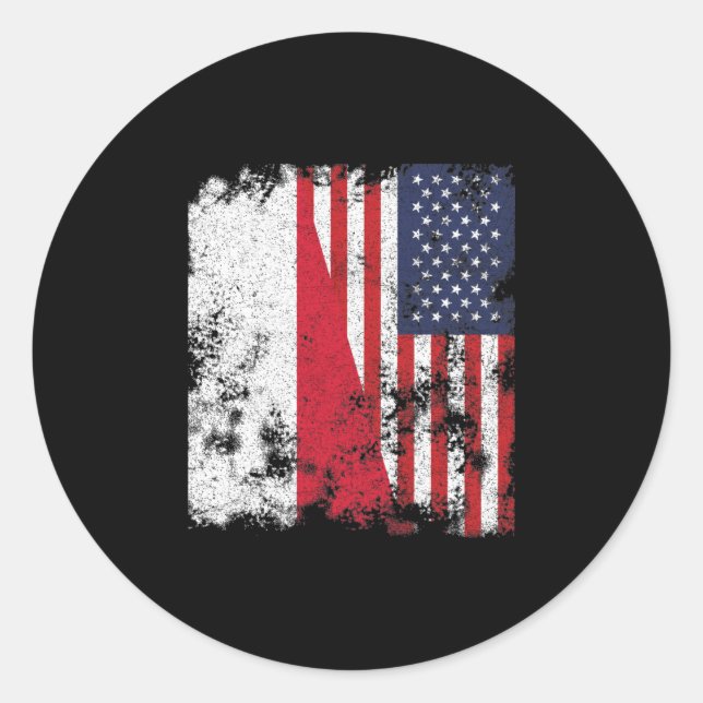 Poland USA Flag - Half American Classic Round Sticker (Front)