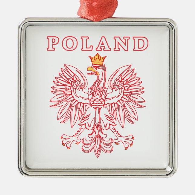 Poland With Red Polish Eagle Metal Tree Decoration (Front)