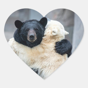 Polar and black bear heart sticker