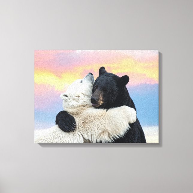 Polar and Black bear hugging Canvas Print (Front)