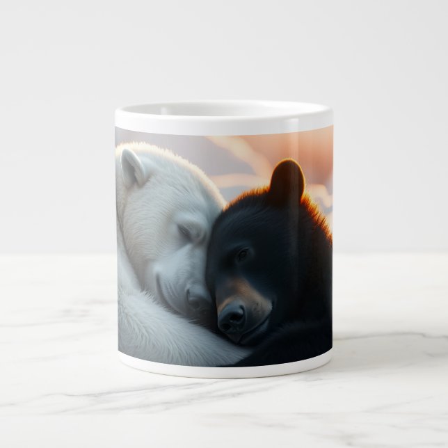 Polar and black bear hugging large coffee mug (Front)