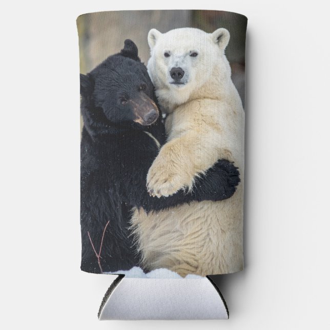 Polar and Black bear hugging Seltzer Can Cooler (Front)