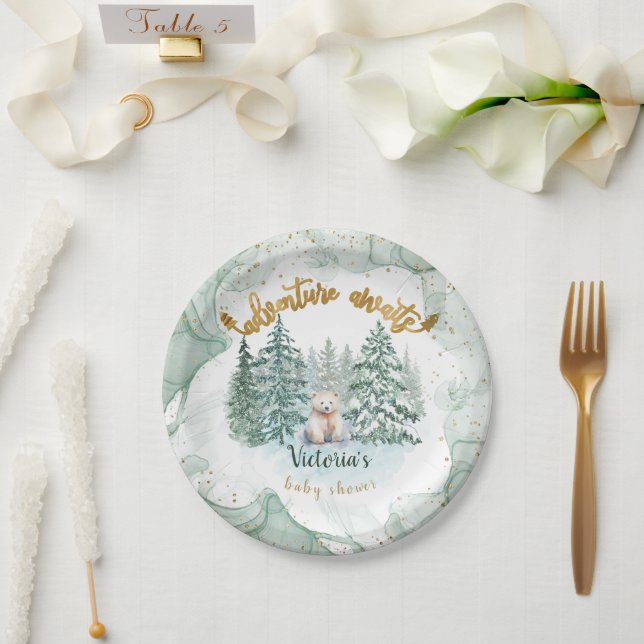 Polar Bear Adventure Awaits Baby Shower  Paper Plate (Wedding)