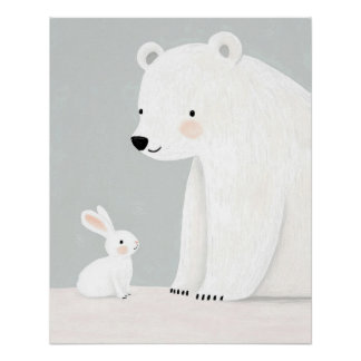 Polar Bear and Bunny Nursery Print, Kids Room Art Poster