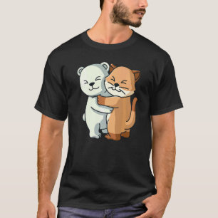 Polar Bear And Cat Kitten Cute Animal Hugging Wom T-Shirt