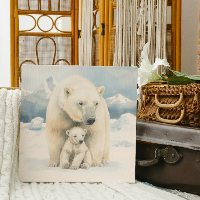 Polar Bear and Cub Arctic Elegance Canvas Print (Creator Uploaded)