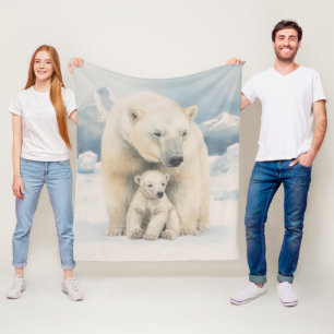 Polar Bear and Cub Arctic Elegance Fleece Blanket