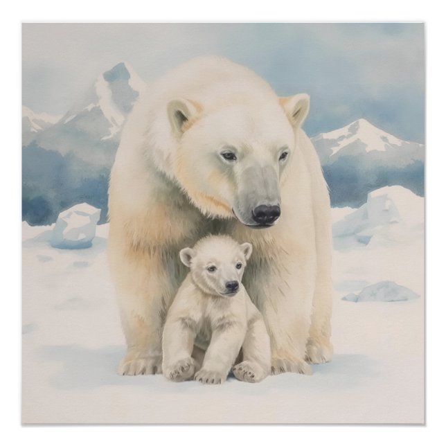 Polar Bear and Cub Arctic Elegance Poster (Front)