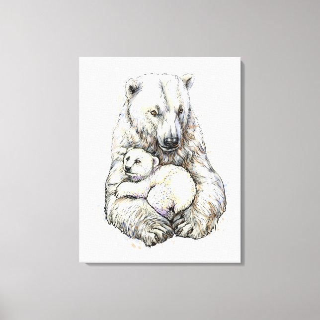 Polar Bear And Cub Canvas Print (Front)