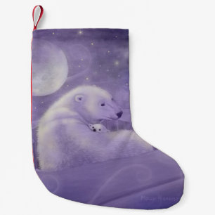 Polar Bear and Cub Fantasy Wildlife Art Small Christmas Stocking